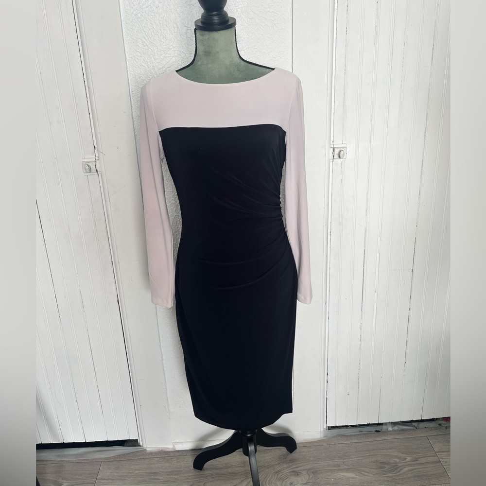 Lauren Ralph Lauren Black and Cream Long Sleeve Dress